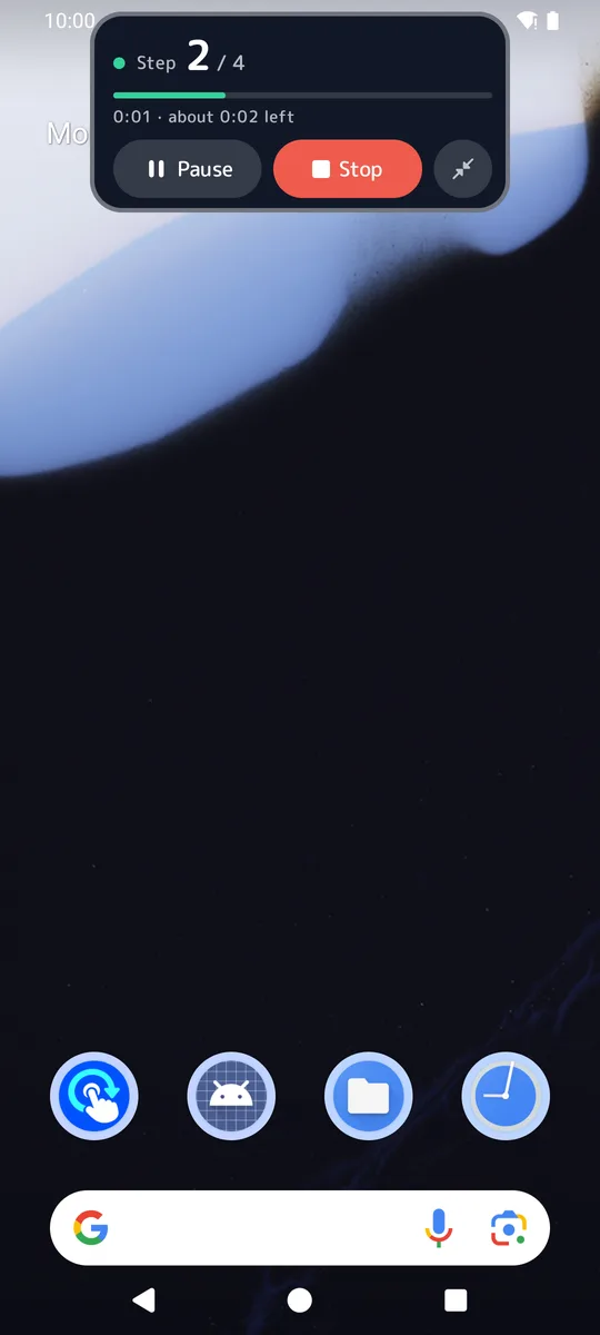 The small run bar with Pause and Stop