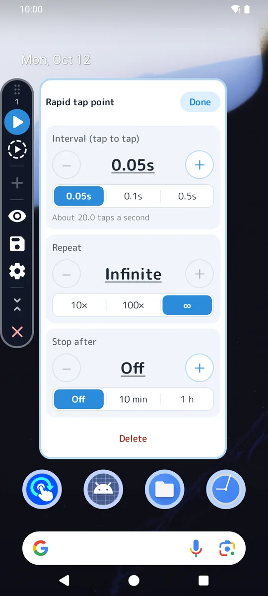 Rapid tap settings